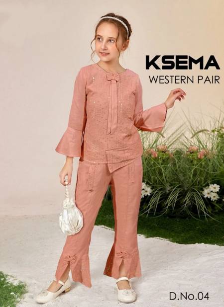 Peach Colour KSEMA PAIR Fancy Wear Designer Top With Bottom Kids Latest Collection KSEMA 4
